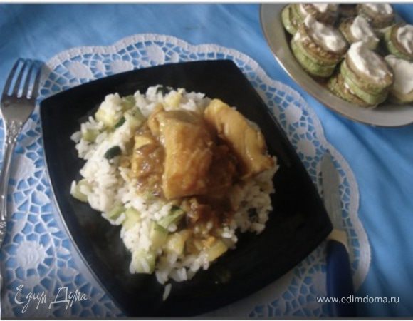 Рыба под манговым соусом и рис с черемшой