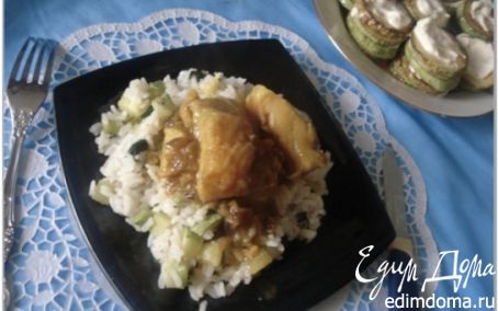 Рецепт Рыба под манговым соусом и рис с черемшой