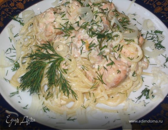 Спагетти в сливочно-сырном соусе с семгой Спагетти в сливочно-сырном соусе с семгой