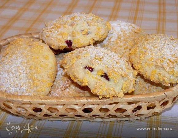 Печенье с кедровыми орешками и клюквой в кукурузных хлопьях