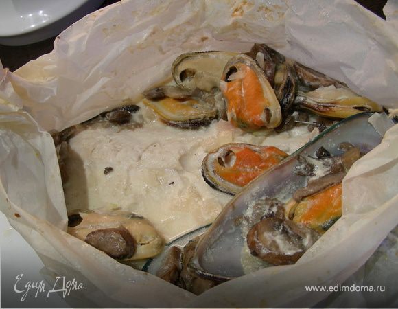 Рыба в соусе из шампанского, грибов и мидий Рыба в соусе из шампанского, грибов и мидий