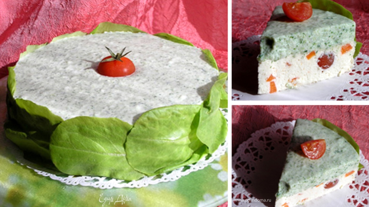 Торт-мусс с курицей, шпинатом и черри