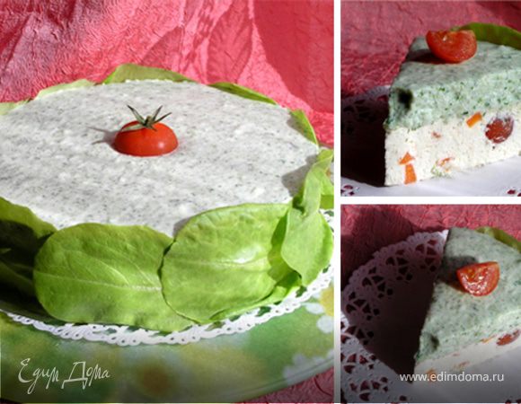 Торт-мусс с курицей, шпинатом и черри