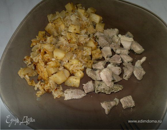 Рис с корнем сельдерея и свинина с травами