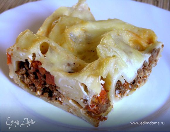 Лазанья из лумакони с мясным соусом по-мексикански Лазанья из лумакони с мясным соусом по-мексикански