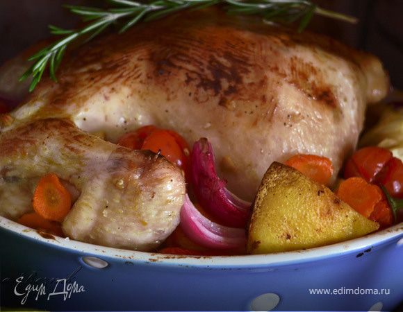 Горчично-медовая курица с овощами и розмарином