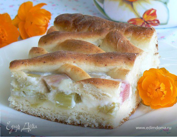 Творожный пирог с ревенем Творожный пирог с ревенем