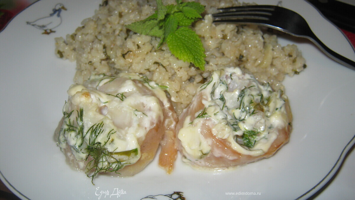 Мятный рис с рыбными рулетиками