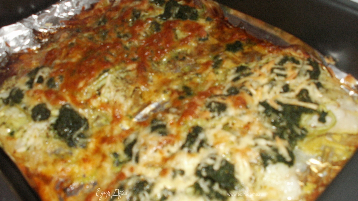 Рыба, запеченная со шпинатом и сыром