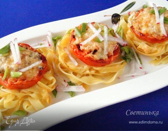Макаронные гнезда с мясом, помидорами и грибами "Люблю я макароны..."