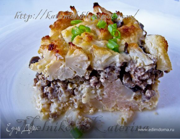 Мусака из цветной капусты с мясом и грибами