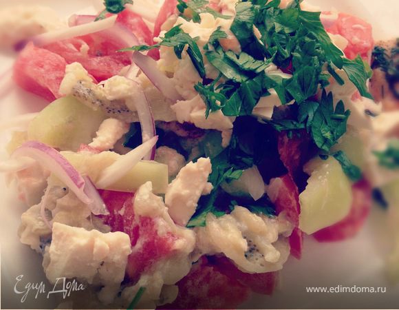 Салат с баклажанами, чесноком и адыгейским сыром Салат с баклажанами, чесноком и адыгейским сыром