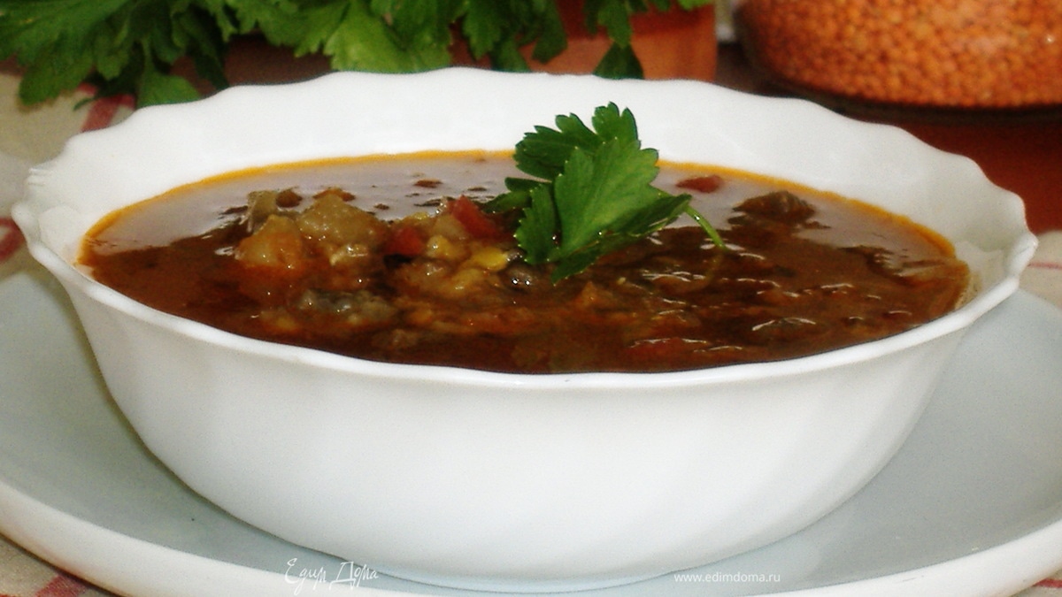 Суп из баклажанов с чечевицей