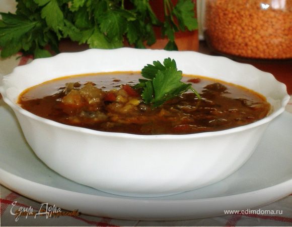 Суп из баклажанов с чечевицей