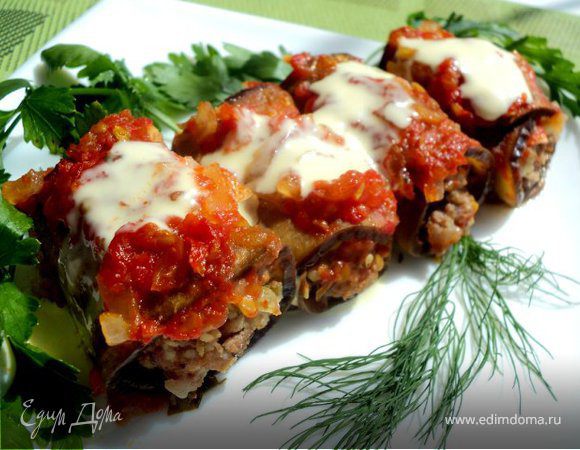 Рулетики из баклажан с мясом