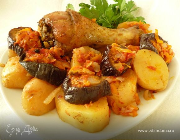 Куриное жаркое с баклажанами и картофелем