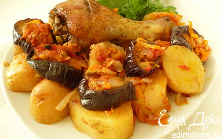 Рецепт Куриное жаркое с баклажанами и картофелем