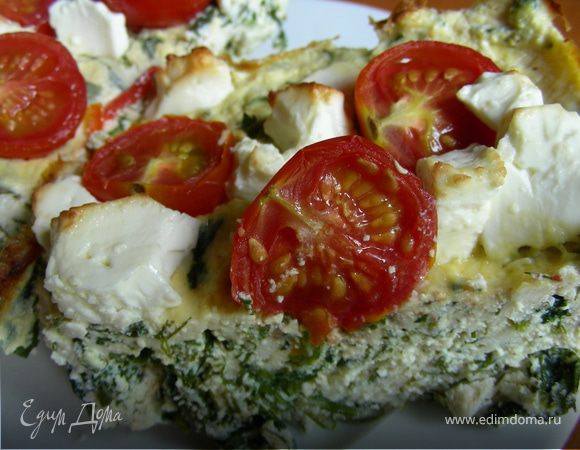 Творожный пирог-запеканка с летней зеленью, помидорами черри и фетой Творожный пирог-запеканка с летней зеленью, помидорами черри и фетой