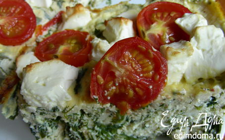 Рецепт Творожный пирог-запеканка с летней зеленью, помидорами черри и фетой