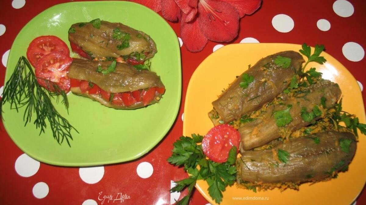 Баклажаны маринованные, фаршированные морковью или  помидорами