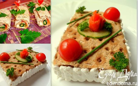 Рецепт Рулетики из криспов и закусочный мини-торт с семгой