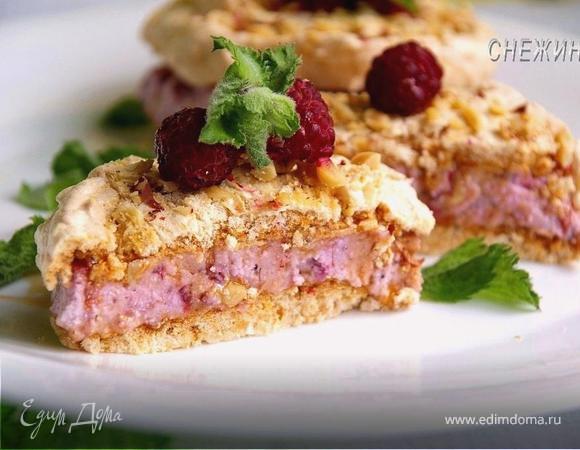 Пирожное-безе со сливочно-творожно-малиновым кремом 