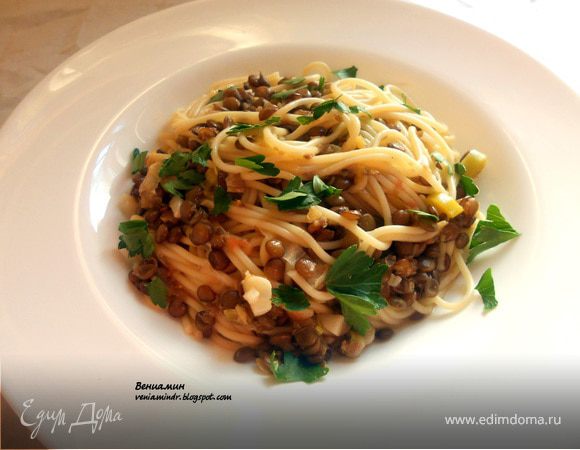 Паста с чечевицей, пореем и тимьяном