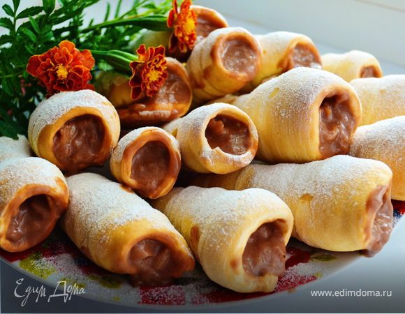 Слоеные трубочки с заварным шоколадно-яблочным кремом