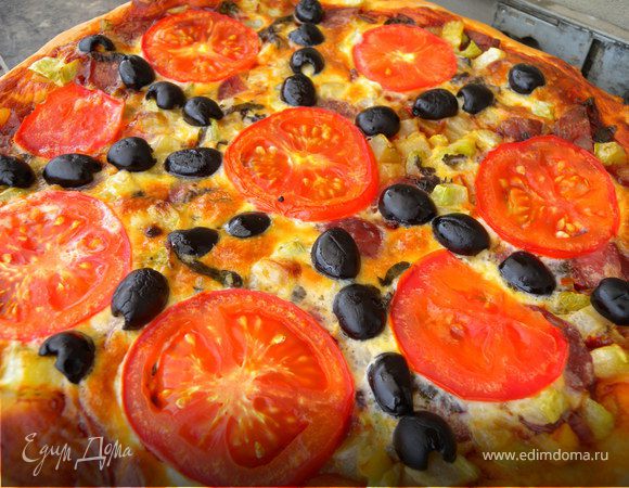 Сытная пицца с яично-сметанной заливкой Сытная пицца с яично-сметанной заливкой