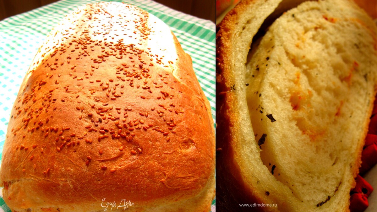 Хлеб-рулет с сыром и сухим базиликом (моя фантазия) 