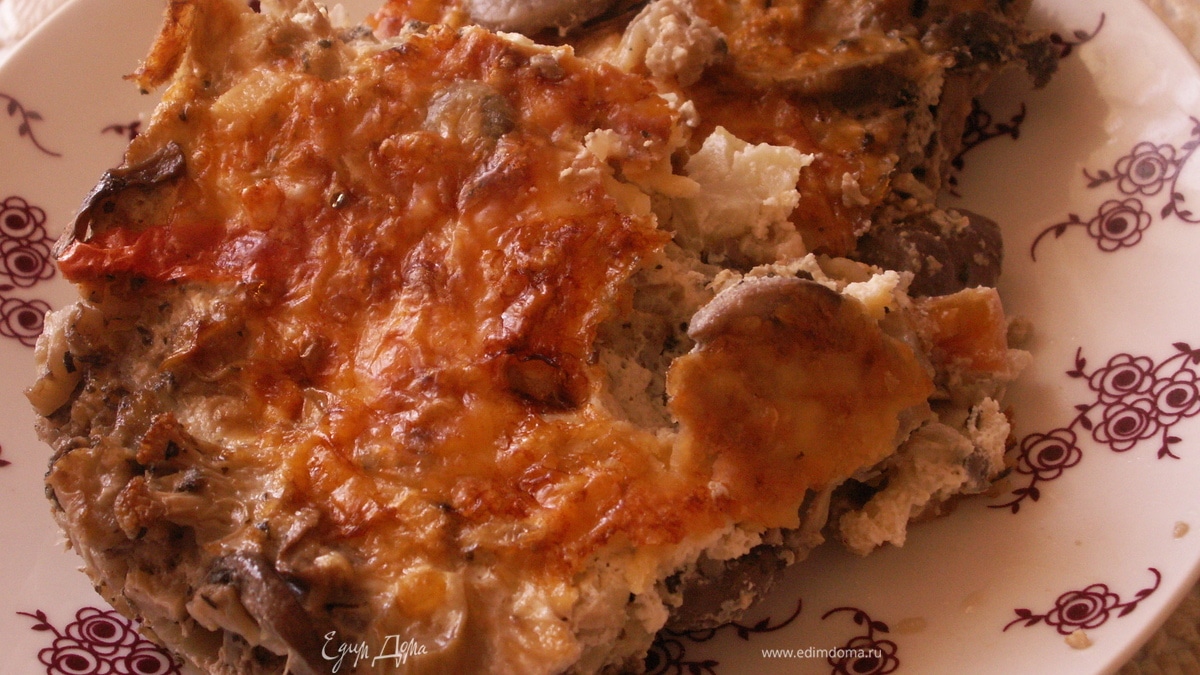 Запеканка из цветной капусты с шампиньонами и сыром
