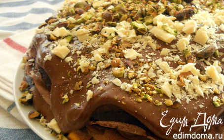 Рецепт Восхитительный шоколадный блинный пирог с маскарпоне и манго