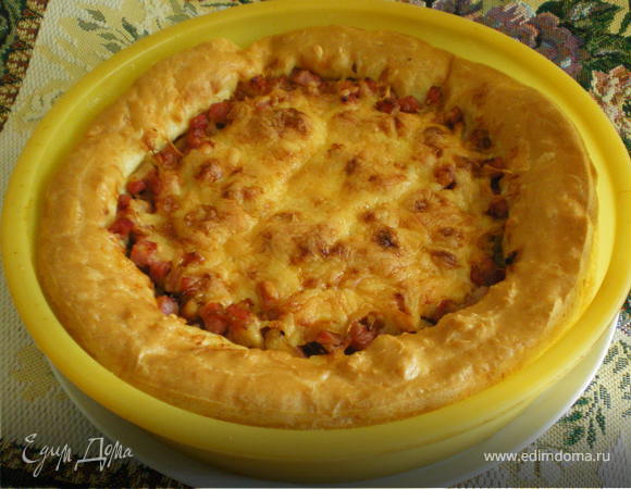 Пирог с ветчиной и сыром из заварного теста