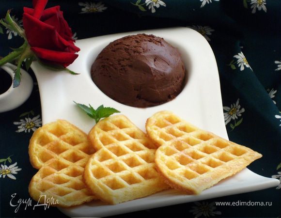 Вафли с шариком шоколадного мороженого Вафли с шариком шоколадного мороженого