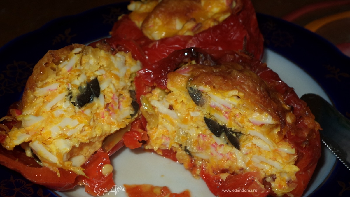Перец, фаршированный крабовыми палочками