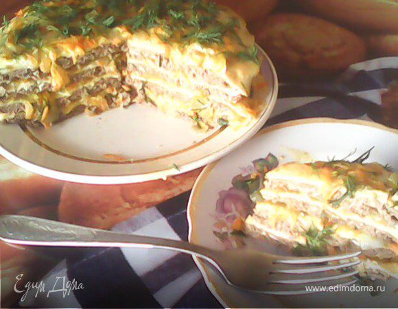 Печеночно-омлетный торт