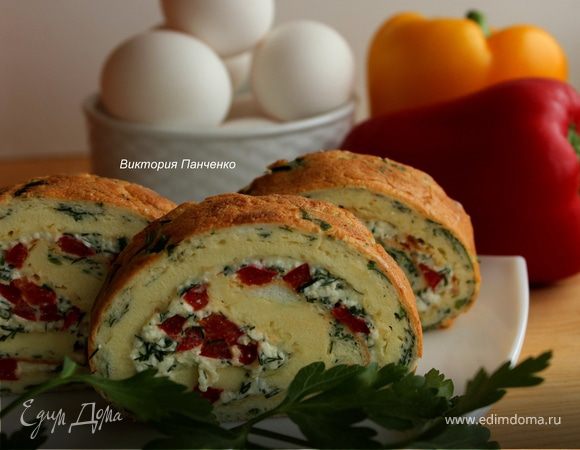 Яичный рулет со сладким перцем Яичный рулет со сладким перцем