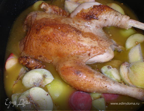 Курица, тушенная с яблоками
