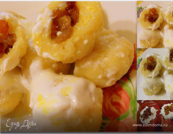 Ленивые вареники с имбирем, фаршированные изюмом