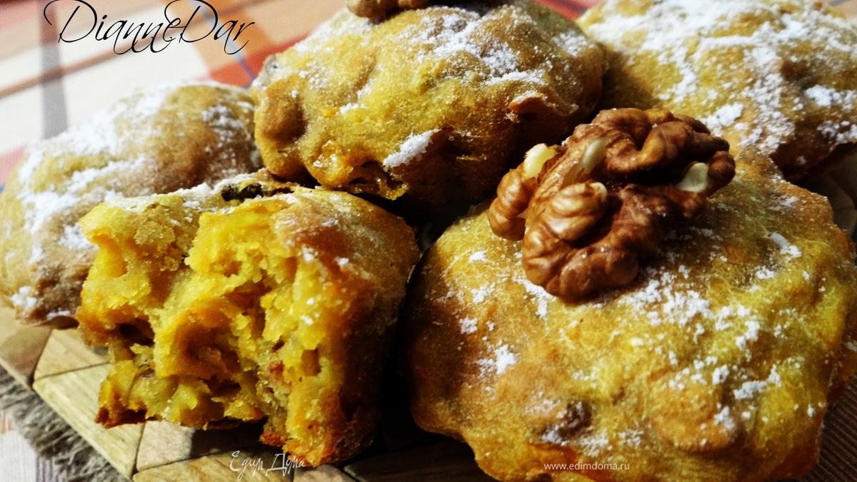 Мягкие пряные кексы с тыквой и грецким орехом