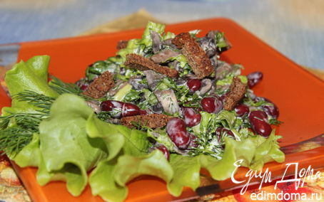 Рецепт Салат из фасоли, грибов и зелени