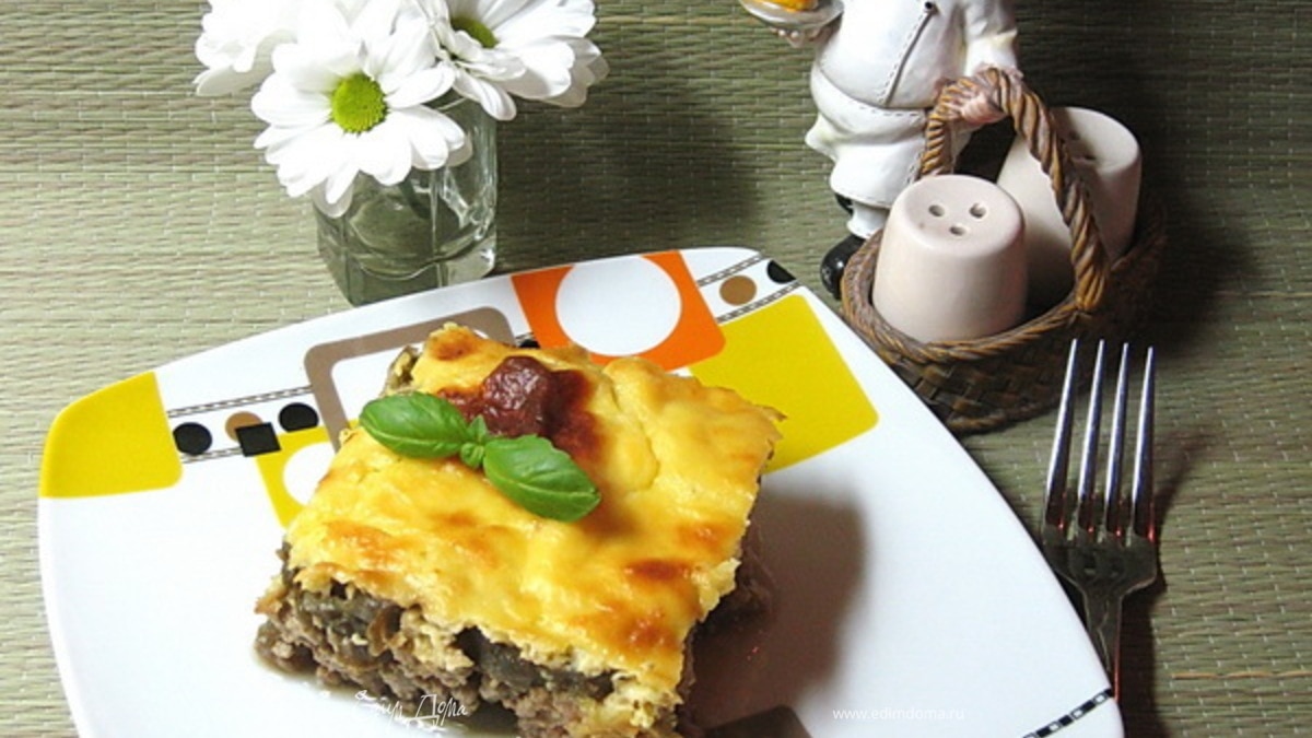 Мясная запеканка с запеченными баклажанами