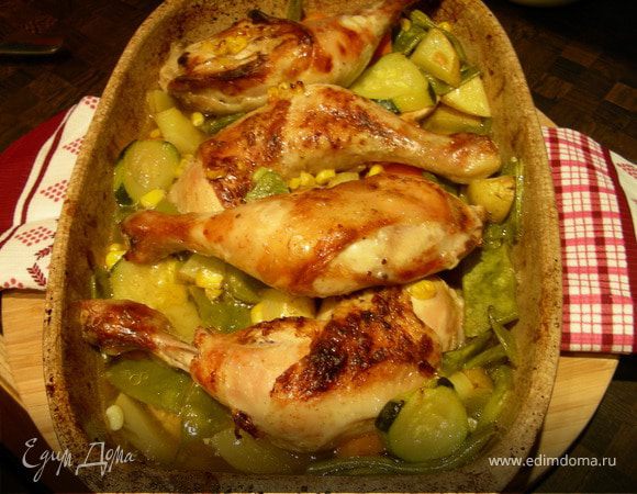 Курица, запеченная с овощами и пивом Курица, запеченная с овощами и пивом