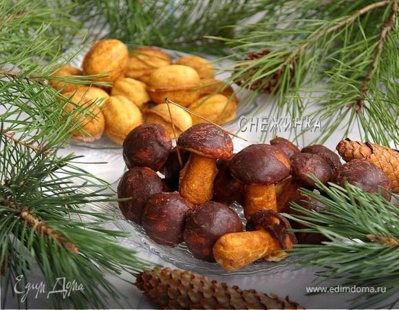 Печенье грибочки и орешки со сгущенкой Печенье грибочки и орешки со сгущенкой