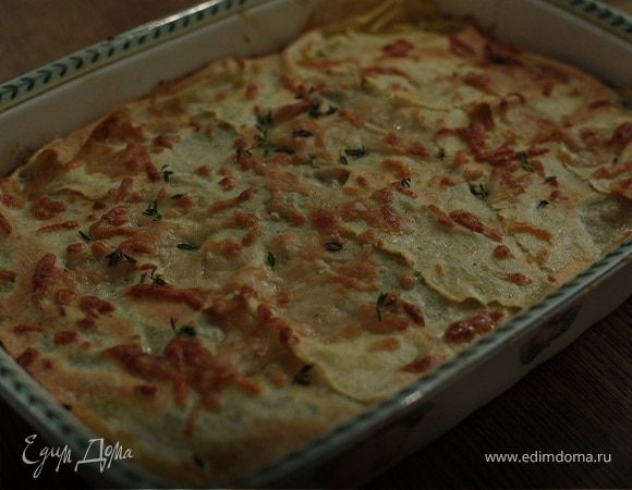 Лазанья с грибами, козьим сыром и шпинатом