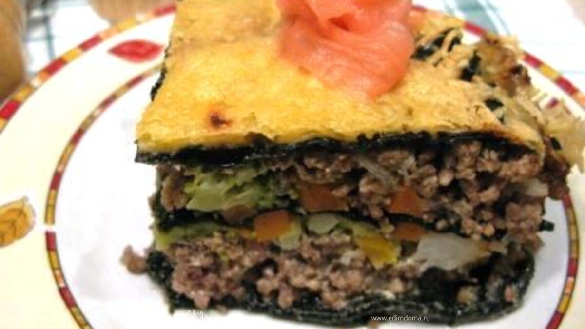 Мясной пирог без теста с овощной начинкой