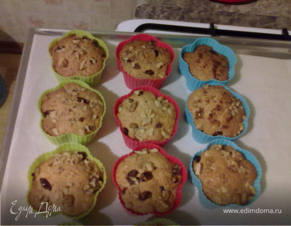 Творожные маффины с изюмом и грецким орехом Творожные маффины с изюмом и грецким орехом