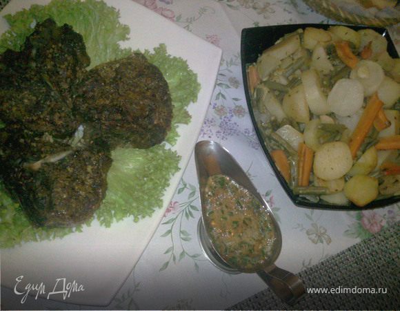 Антрекот в ореховом маринаде с овощами Антрекот в ореховом маринаде с овощами