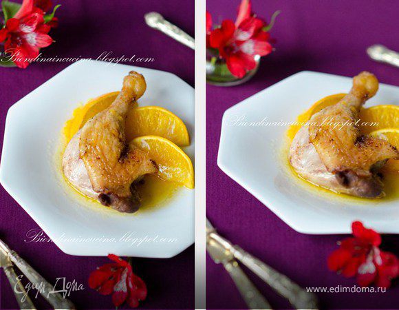 Утиные ножки с томлеными апельсинами под цитрусовым соусом