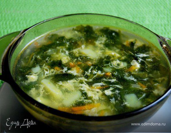 Суп из шпината с яйцом